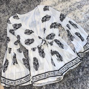 Black and white floral boho romper